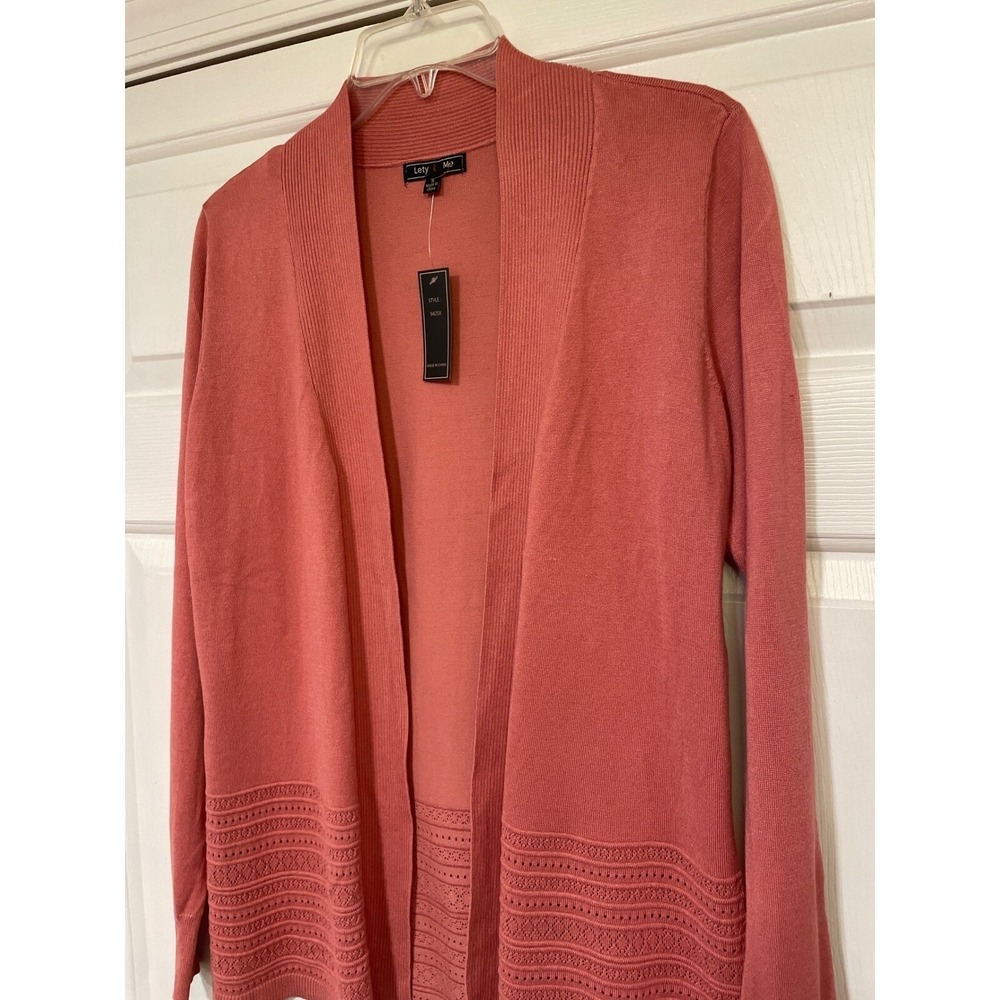 Lety & Me Tight Knit Lightweight Open Front Cardigan NEW  S Layer Coral Salmon